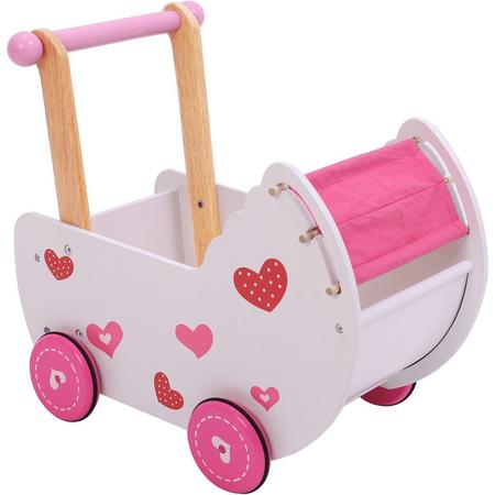Gerardos Toys Poppenwagen Hartjes Hout 45 Cm Wit/roze